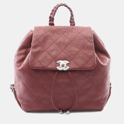Pre-owned Chanel Braided With Style Medium Bordeaux Caviar Leather Drawstring Backpack Bag In Red