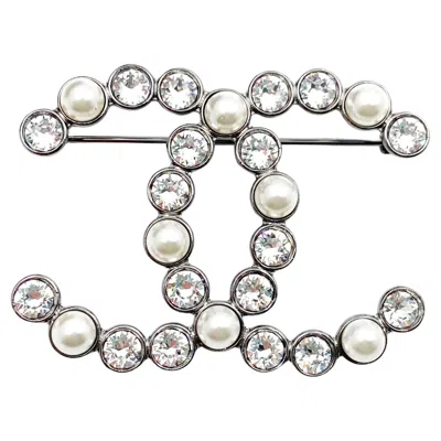 Pre-owned Chanel Brand New Grey Cc Pearl Crystal Brooch In Gray