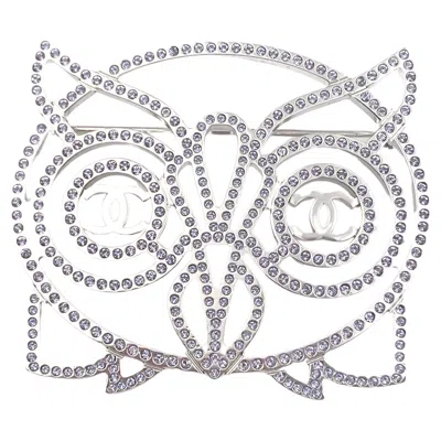 Pre-owned Chanel Brand New Silver Owl Light Lavender Crystal Brooch In Purple