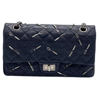 Pre-owned Chanel Brasserie 2.55 Reissue 225 Flap Bag Black Utensil Charms Rare