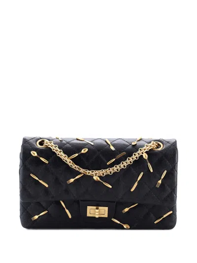 Pre-owned Chanel Brasserie Charms Reissue 2.55 Flap Bag Quilted Calfskin 225 Shoulder Bag In Black
