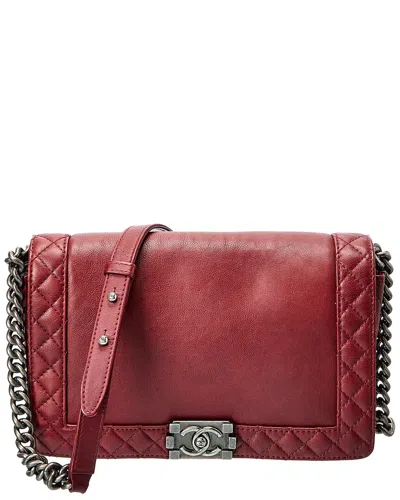 Pre-owned Chanel Brick Red Leather Medium Boy Reverso (authentic )