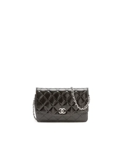 Pre-owned Chanel Brilliant Cc Patent Wallet On Chain Bag In Black
