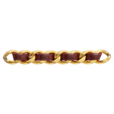 Pre-owned Chanel Broche Timeless Chaine Cuir Circa 1980 Classic Leather Chain Brooch In Multi
