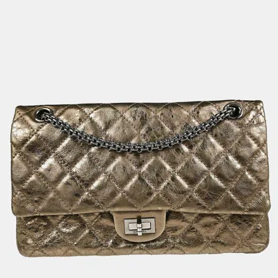 Pre-owned Chanel Bronze Lambskin 2.55 Double Flap Shoulder Bag In Brown