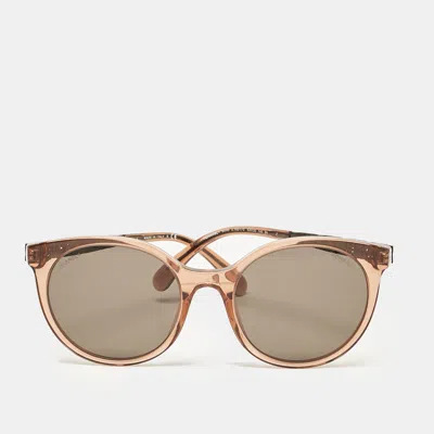 Pre-owned Chanel Bronze/black 5440 Logo Metal Cat Eye Sunglasses In Brown