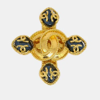 Pre-owned Chanel Brooch Pin Gold Cross Stone