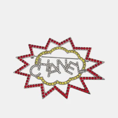 Pre-owned Chanel Brooch Pin Rhinestone Silver Red B17k