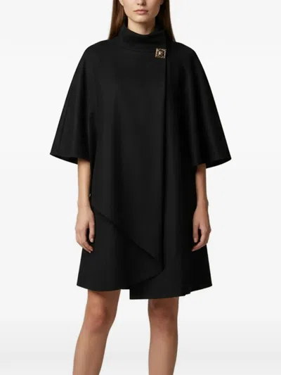 Pre-owned Chanel Brooch-detail Cape Coat In Black