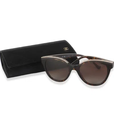 Pre-owned Chanel Brown Acetate Logo Butterfly Sunglasses