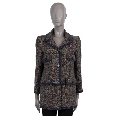 Pre-owned Chanel Brown Black Blue Wool 2012 12a Bombay Four Pocket Tweed Jacket 38 S