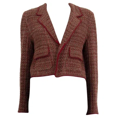 Pre-owned Chanel Brown Burgundy Wool Cropped Knit Blazer Jacket 40 M In Red