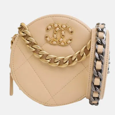 Pre-owned Chanel Brown Calfskin 19 Round Clutch With Chain