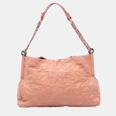 Pre-owned Chanel Brown Calfskin Iridescent Small Sea Hit Tote
