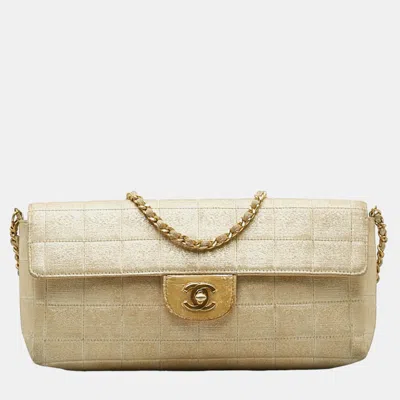Pre-owned Chanel Brown Canvas New Travel Line East West Bag In Gold