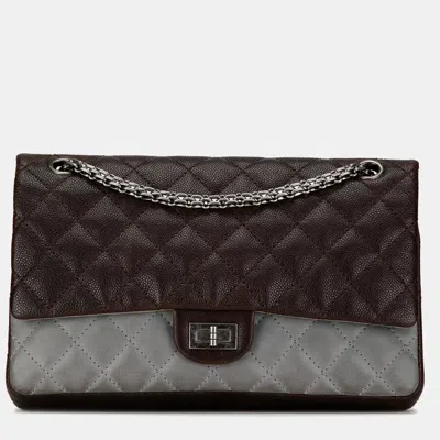 Pre-owned Chanel Brown Caviar And Iridescent Calfskin Reissue 2.55 Double Flap 226