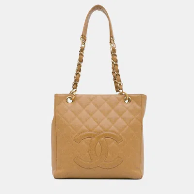 Pre-owned Chanel Brown Caviar Petite Shopping Tote