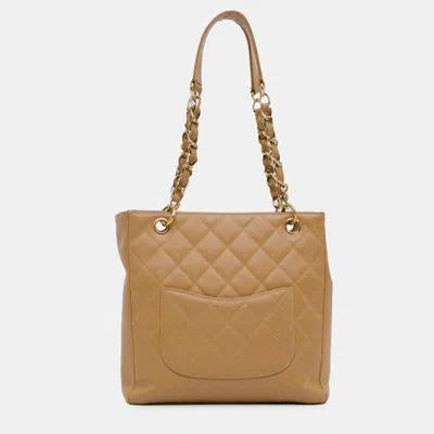 Pre-owned Chanel Brown Caviar Petite Shopping Tote