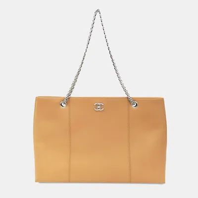 Pre-owned Chanel Brown Cc Caviar Mademoiselle Chain Shopping Tote Bag