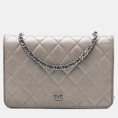 Pre-owned Chanel Brown Cc Quilted Lambskin Full Flap Wallet On Chain