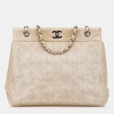 Pre-owned Chanel Brown Cc Stitched Linen Chain Tote