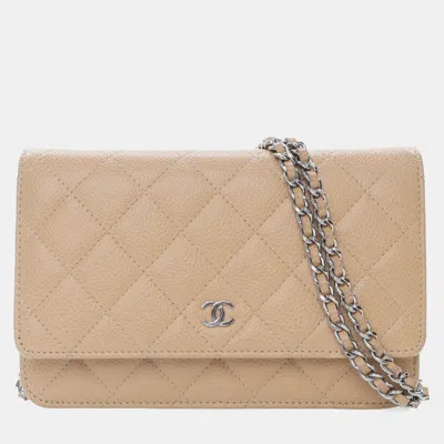 Pre-owned Chanel Brown Classic Caviar Wallet On Chain