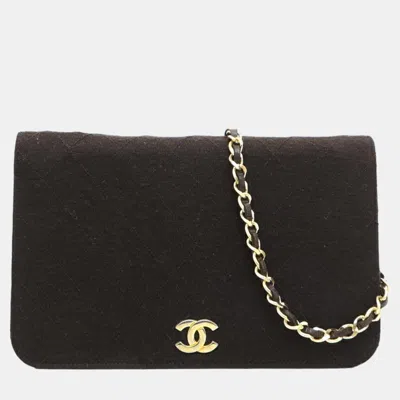 Pre-owned Chanel Brown Cotton Cc Single Flap Bag