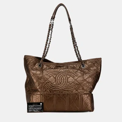 Pre-owned Chanel Brown Distressed Calfskin Shopping In Moscow Tote