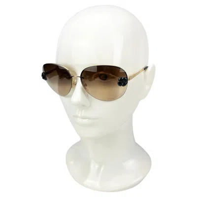 Pre-owned Chanel Brown Frameless Aviator Sunglasses With Black Flower