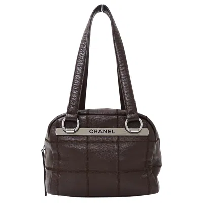 Pre-owned Chanel Brown Grained Calfskin Boston Bag Handbag Shoulder Bag ()