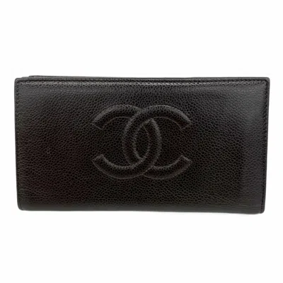 Pre-owned Chanel Brown Grained Calfskin Long Wallet (bi-fold) ()