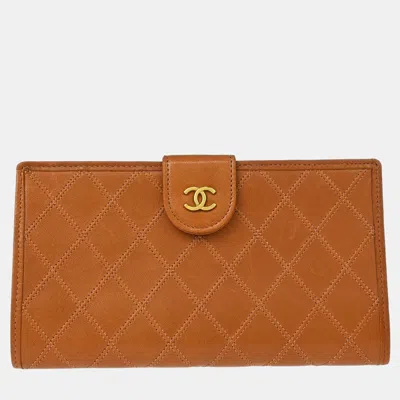 Pre-owned Chanel Brown Lambskin Bicolore Wallet