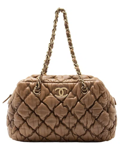 Pre-owned Chanel Brown Lambskin Bubble Quilt Satchel (authentic Pre-loved)