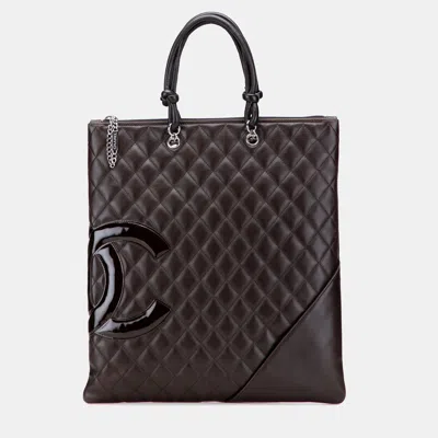 Pre-owned Chanel Brown Lambskin Cambon Ligne Flat Tote