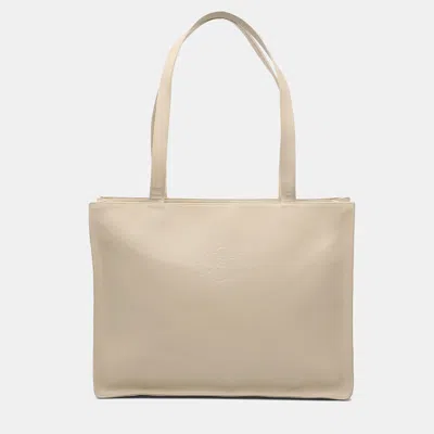 Pre-owned Chanel Brown Lambskin Embossed Cc Camellia Tote