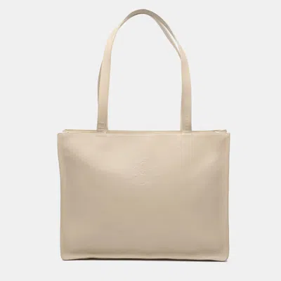 Pre-owned Chanel Brown Lambskin Embossed Cc Camellia Tote