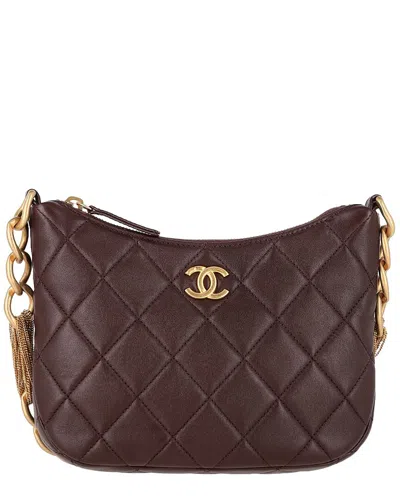 Pre-owned Chanel Brown Lambskin Leather Cc Quilted Mixed Chain Hobo Shoulder Bag  (authentic Pre-loved)