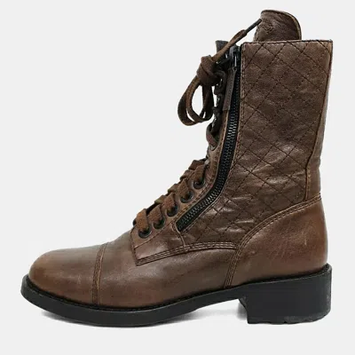 Pre-owned Chanel Brown Lambskin Quilted Boots Eu 36.5