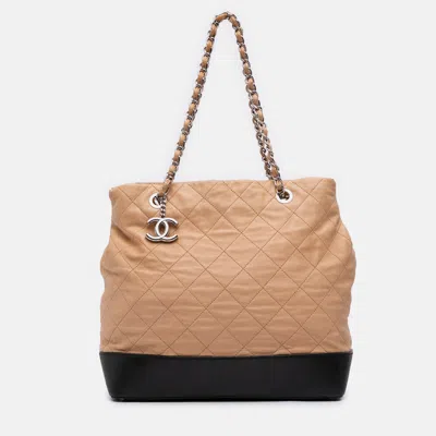 Pre-owned Chanel Brown Large Quilted Iridescent Calfskin Vip Tote