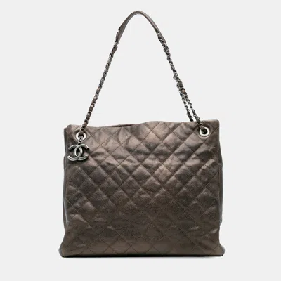 Pre-owned Chanel Brown Large Quilted Iridescent Caviar Chic Tall Shopping Tote