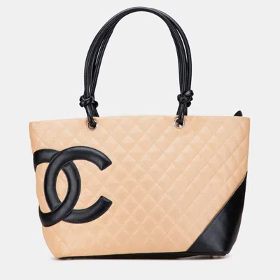 Pre-owned Chanel Brown Large Quilted Lambskin Cambon Ligne Tote