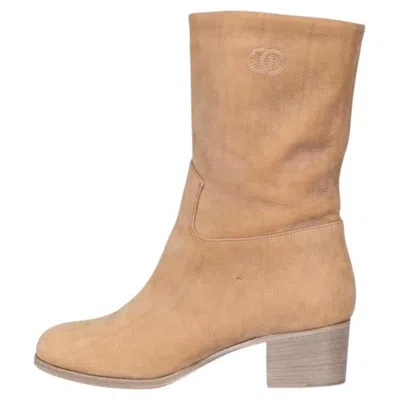 Pre-owned Chanel Brown Leather Heeled Ankle Boots, Size 38.5, Square Toe