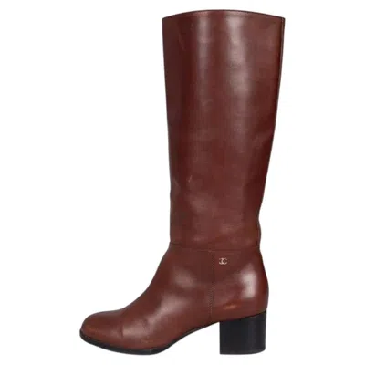 Pre-owned Chanel Brown Leather Mid Heel Boots Eu 40 Classic Design 5cm Heel