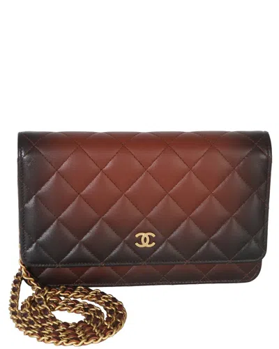 Pre-owned Chanel Brown Leather Ombre Quilted Classic Wallet On Chain (authentic Pre-loved)