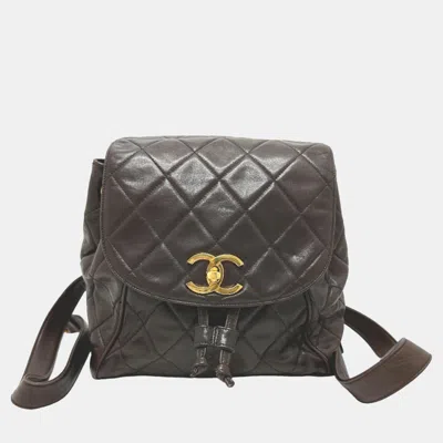 Pre-owned Chanel Brown Leather Vintage Cc Backpack Bag