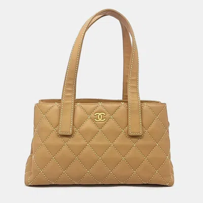 Pre-owned Chanel Brown Leather Wild Stitch Tote Bag
