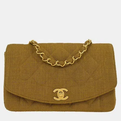 Pre-owned Chanel Brown Linen Small Diana Shoulder Bag