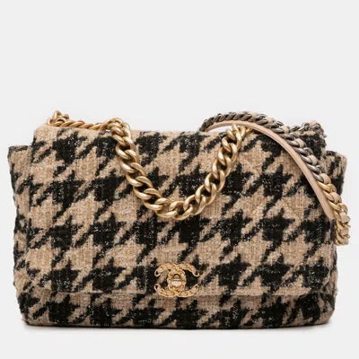 Pre-owned Chanel Brown Maxi Tweed Houndstooth 19 Flap