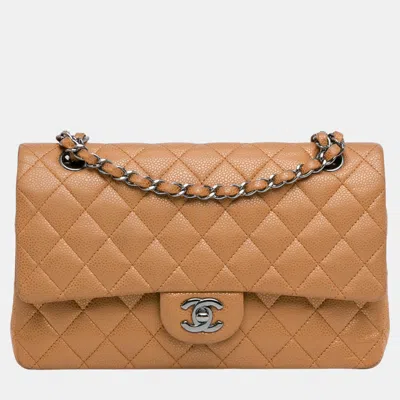 Pre-owned Chanel Brown Medium Classic Metallic Caviar Double Flap