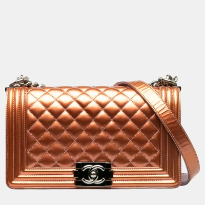Pre-owned Chanel Brown Medium Patent Boy Flap Bag